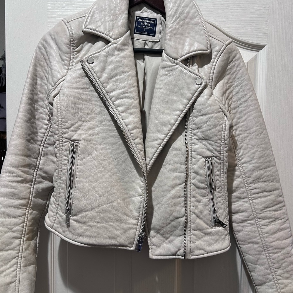 Abercrombie & Fitch Cream Leather Jacket